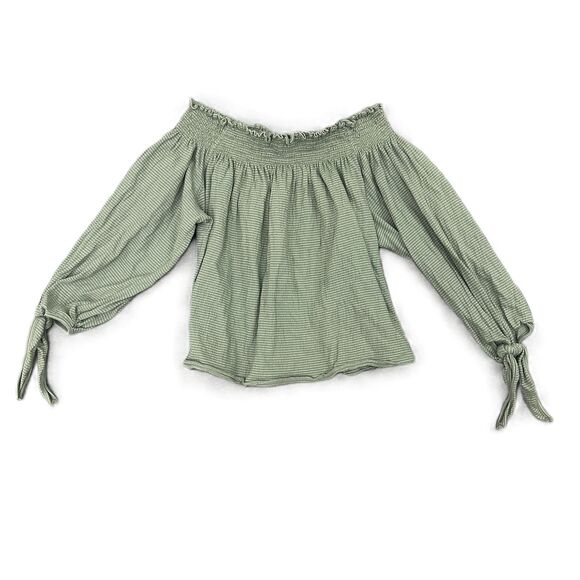 Free People Green Off-The-Shoulder Tie Cuffs Ribbed Top Size Medium - Picture 1 of 6